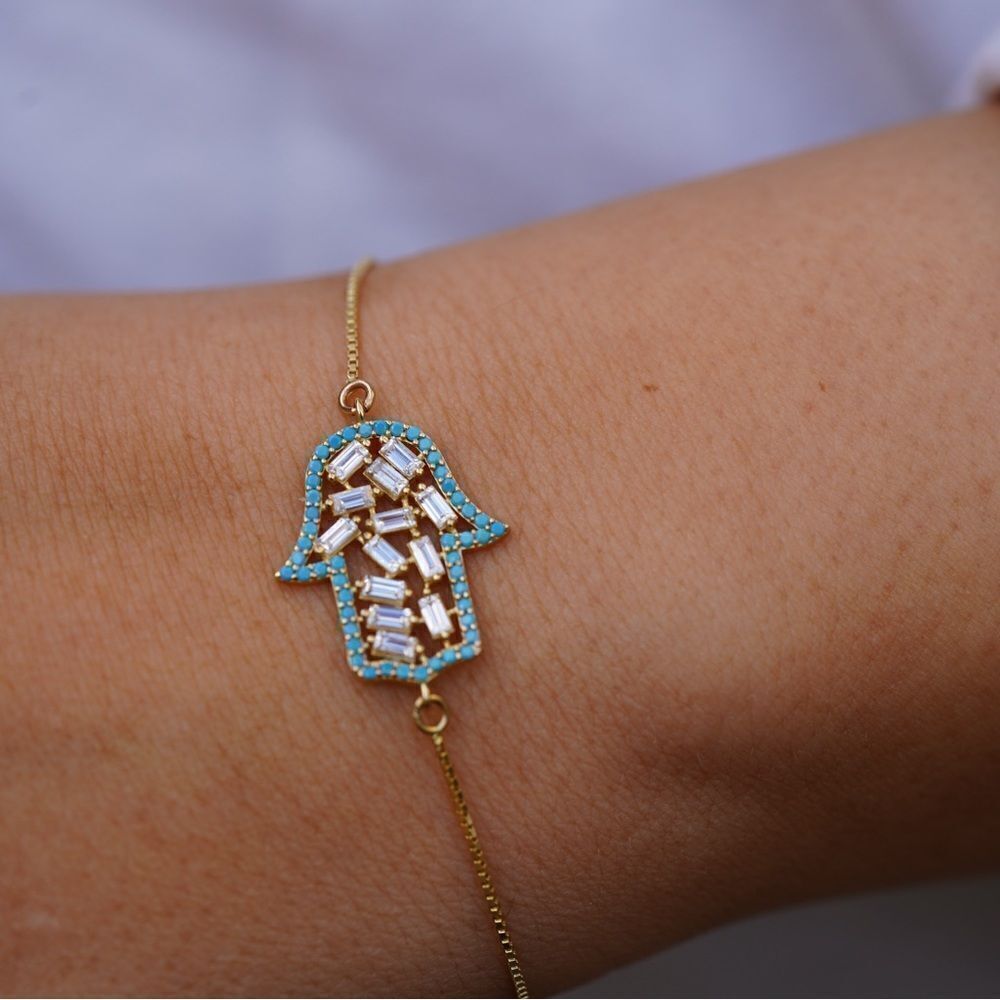 14K Real Gold Hamsa Hand Bracelet | Birthday Gift for Her | Timeless Gift |